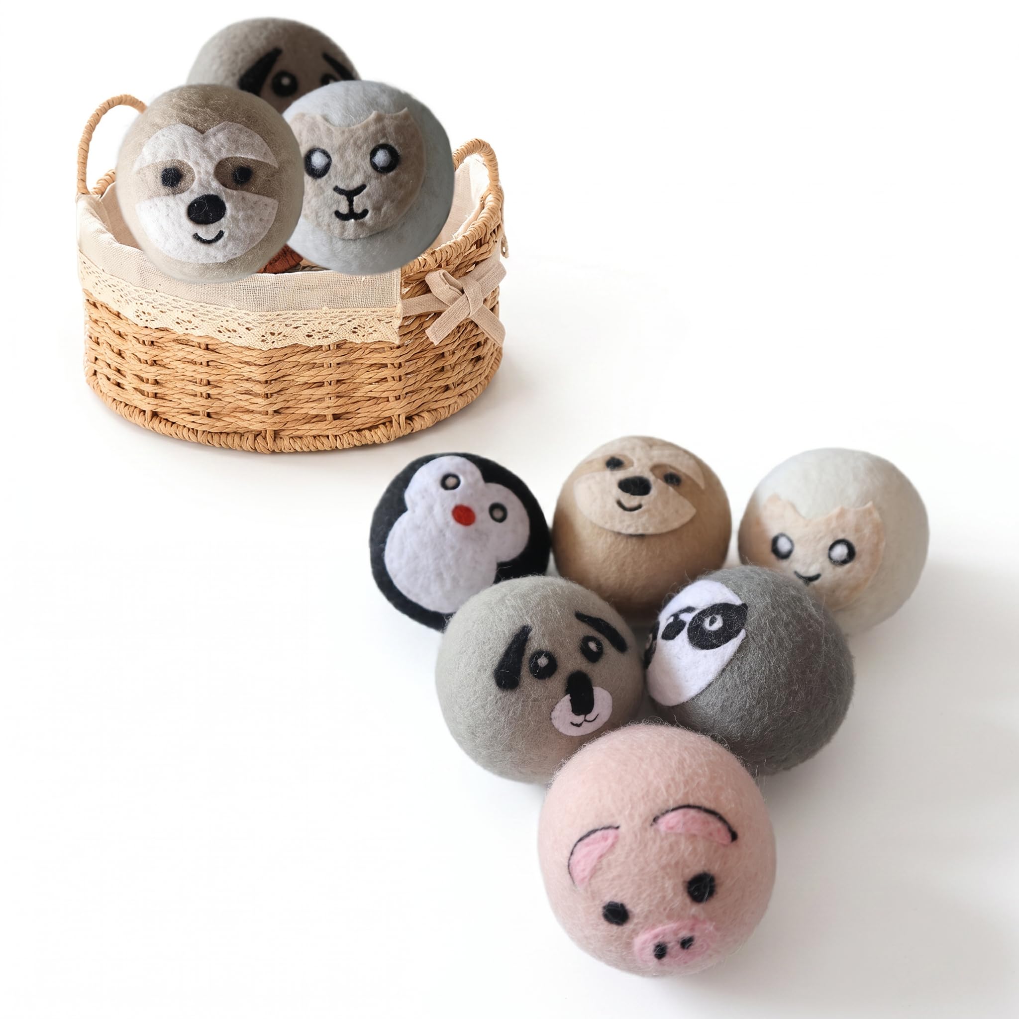YWXWY Cute Pattern Wool Dryer Balls 6-Pack XL - 100% Organic New Zealand Wool, Natural Fabric Softener & Static Reducer, Reusable Laundry Balls