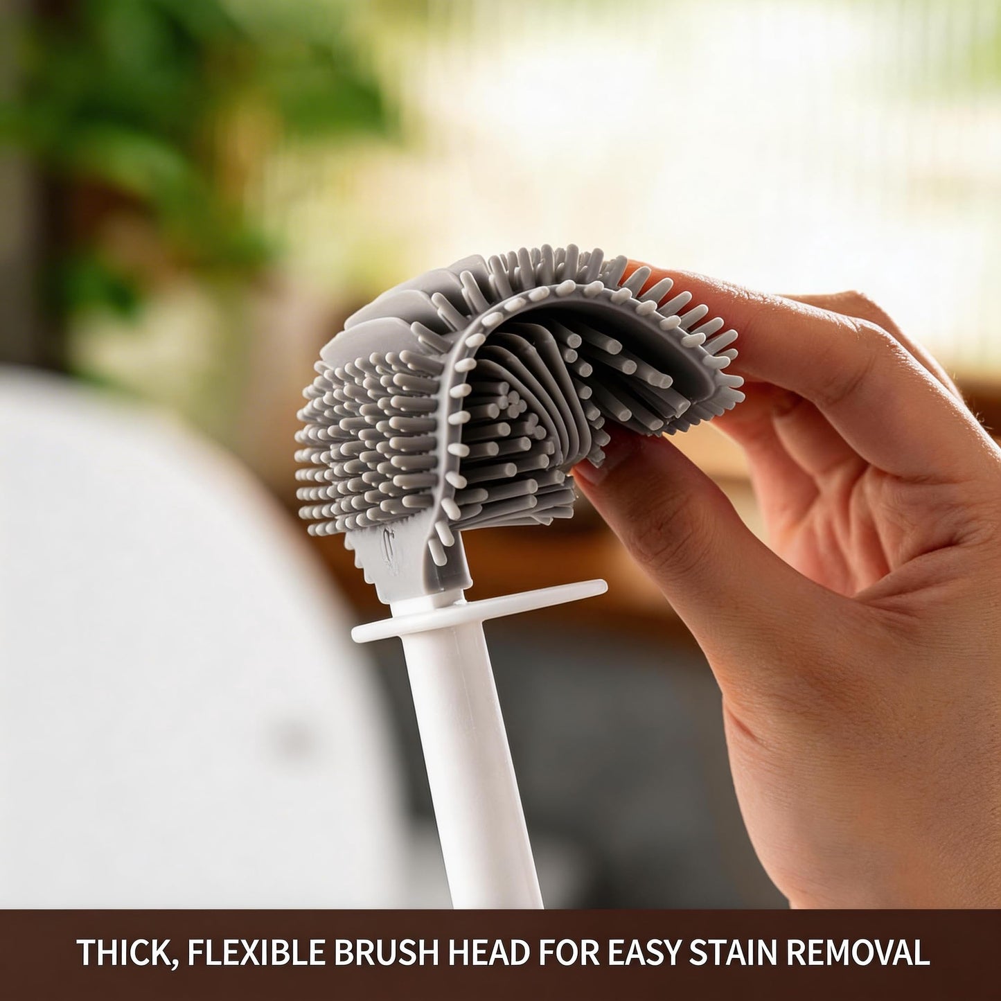 Wall-Mounted Toilet Brush Set with Crevice Tool - [TPR Flexible Head] for [Rim Jet & Crevice Cleaning] - [Draining Holder] for Bathroom, 0.55 lbs, 1.1
