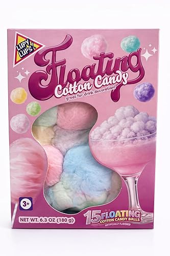 Lupy Lups! Magic Floating Cotton Candy -It Floats! 6.3 oz 15 Balls-Assorted Flavors- Pastel Candy for Stocking, Treats, Party Favors, Buffet table