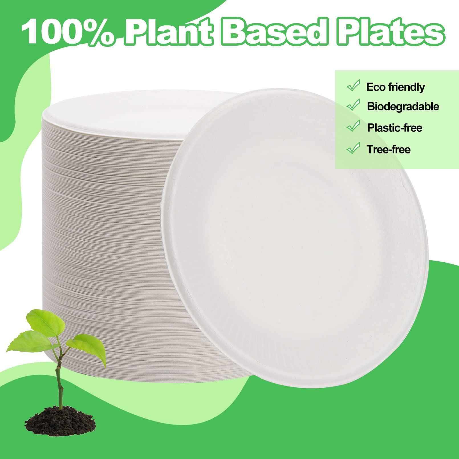 Eco-friendly 200 Pack Disposable Paper Plates, 100% Compostable & Biodegradable, Heavy-Duty Sugarcane Plates for Party, Picnic (8in)