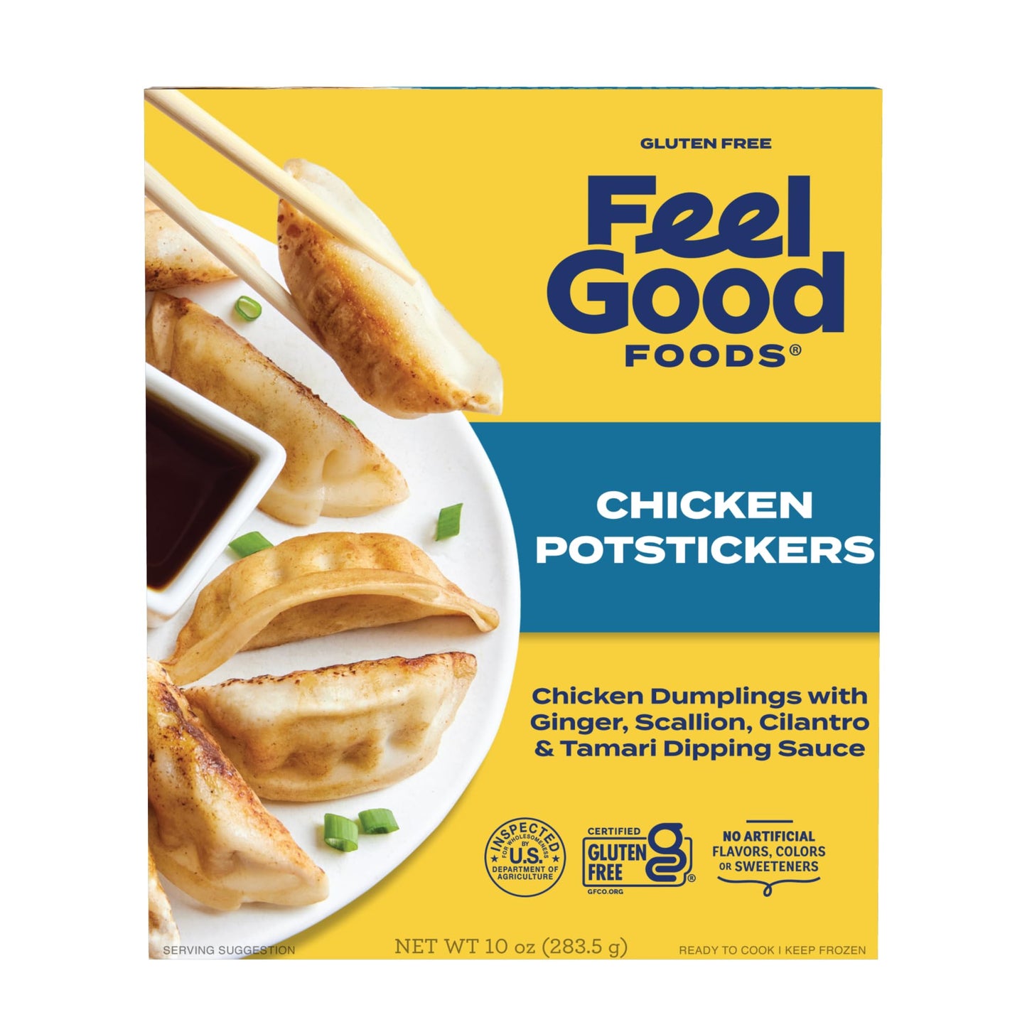 Feel Good Foods Chicken Dumplings 10oz Frozen Potstickers with Tamari Dipping Sauce, Gluten Free
