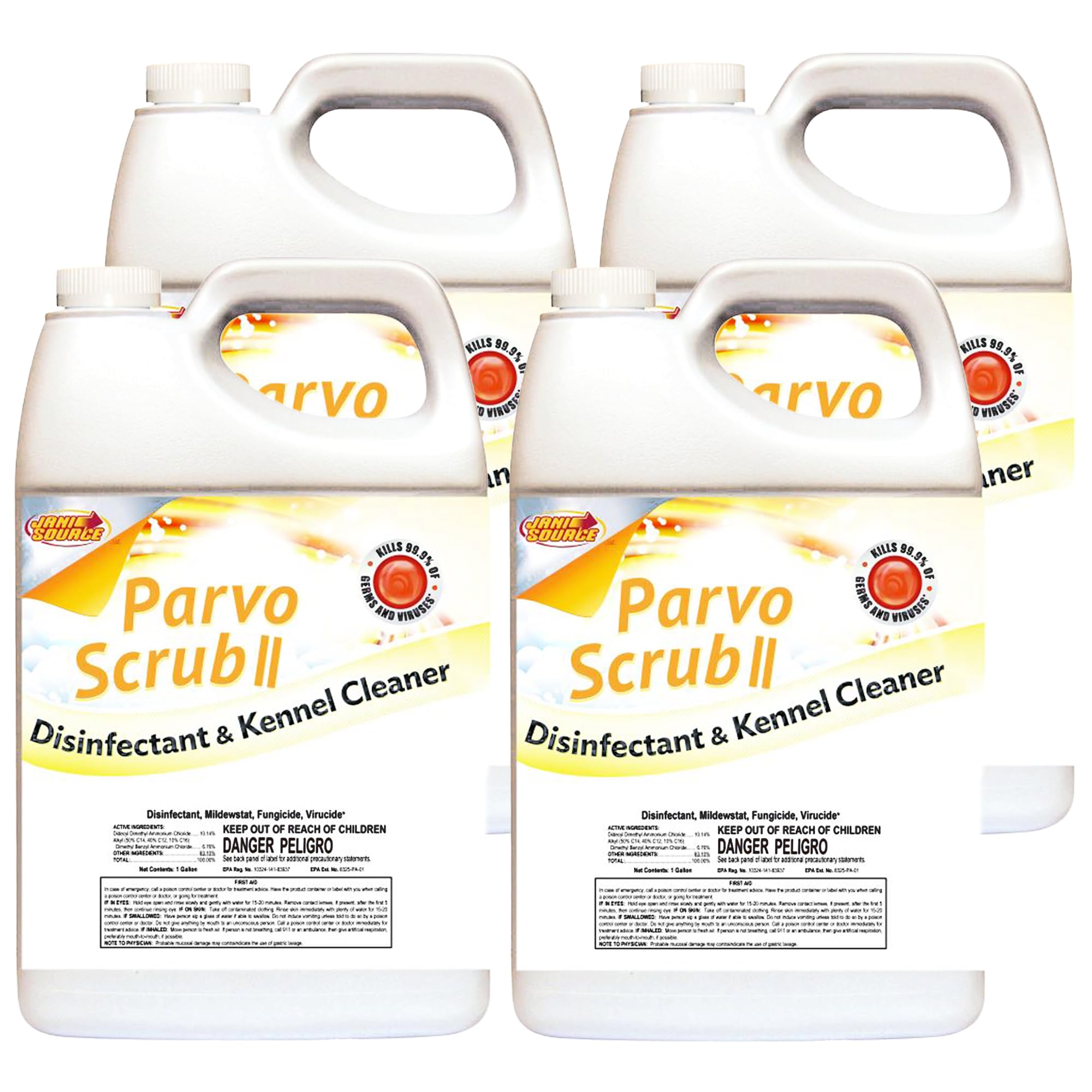 Jani-Source ParvoScrub Vet Grade Disinfectant & Kennel Cleaner 1 Step Deodorizer Concentrate, 4 Gallons