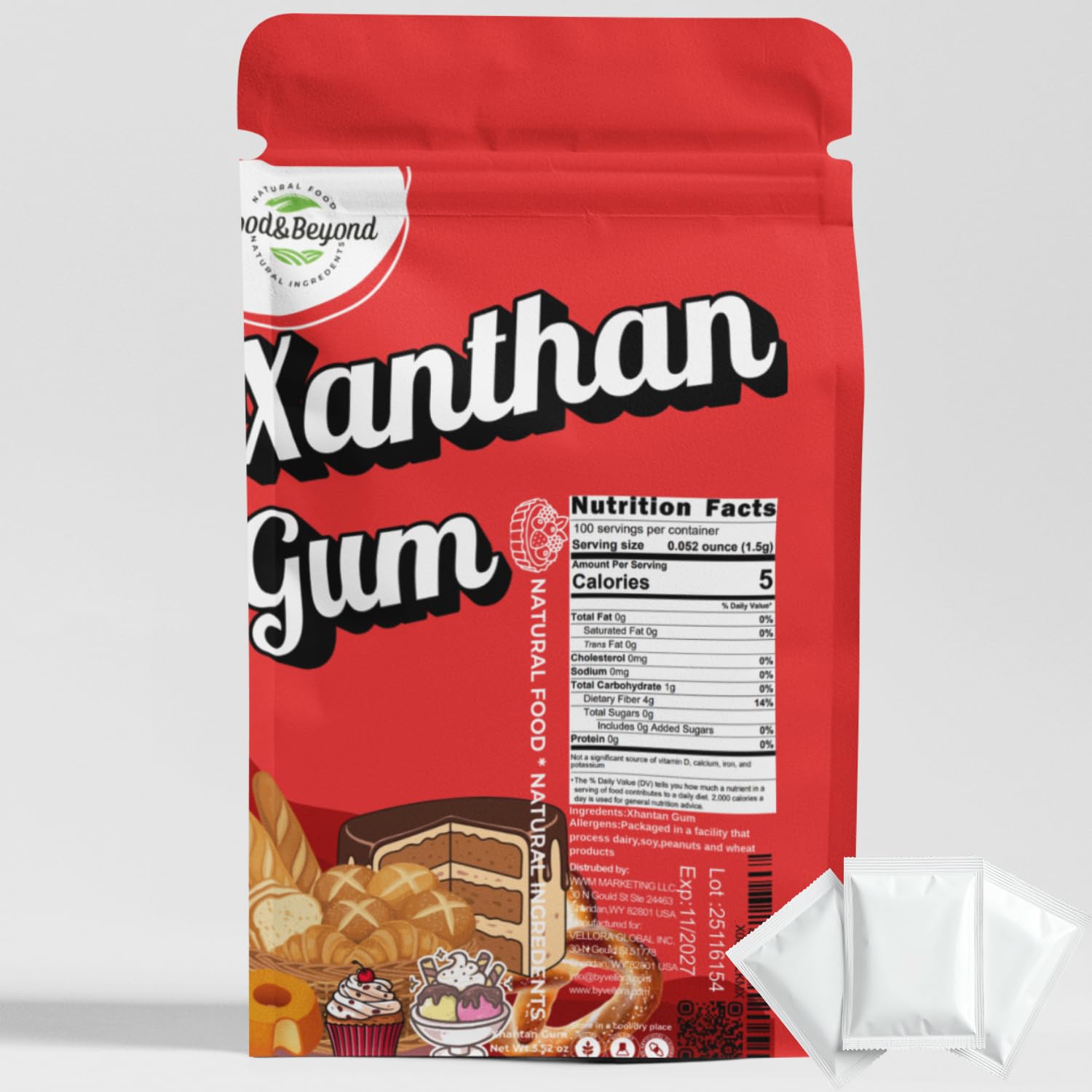 Xanthan Gum Powder - 100 Single-Serve Sachets (1.5g / 0.05 oz each) - Premium Gluten-Free Thickener, Keto & Vegan Friendly, Perfectly Portioned