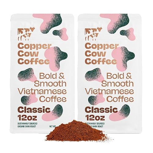 Copper Cow Premium Vietnamese Ground Coffee, 24 OZ | Classic Black Coffee | Dark Roast Made from Robusta Beans | 100% Vietnamese Coffee, Smooth, Bold