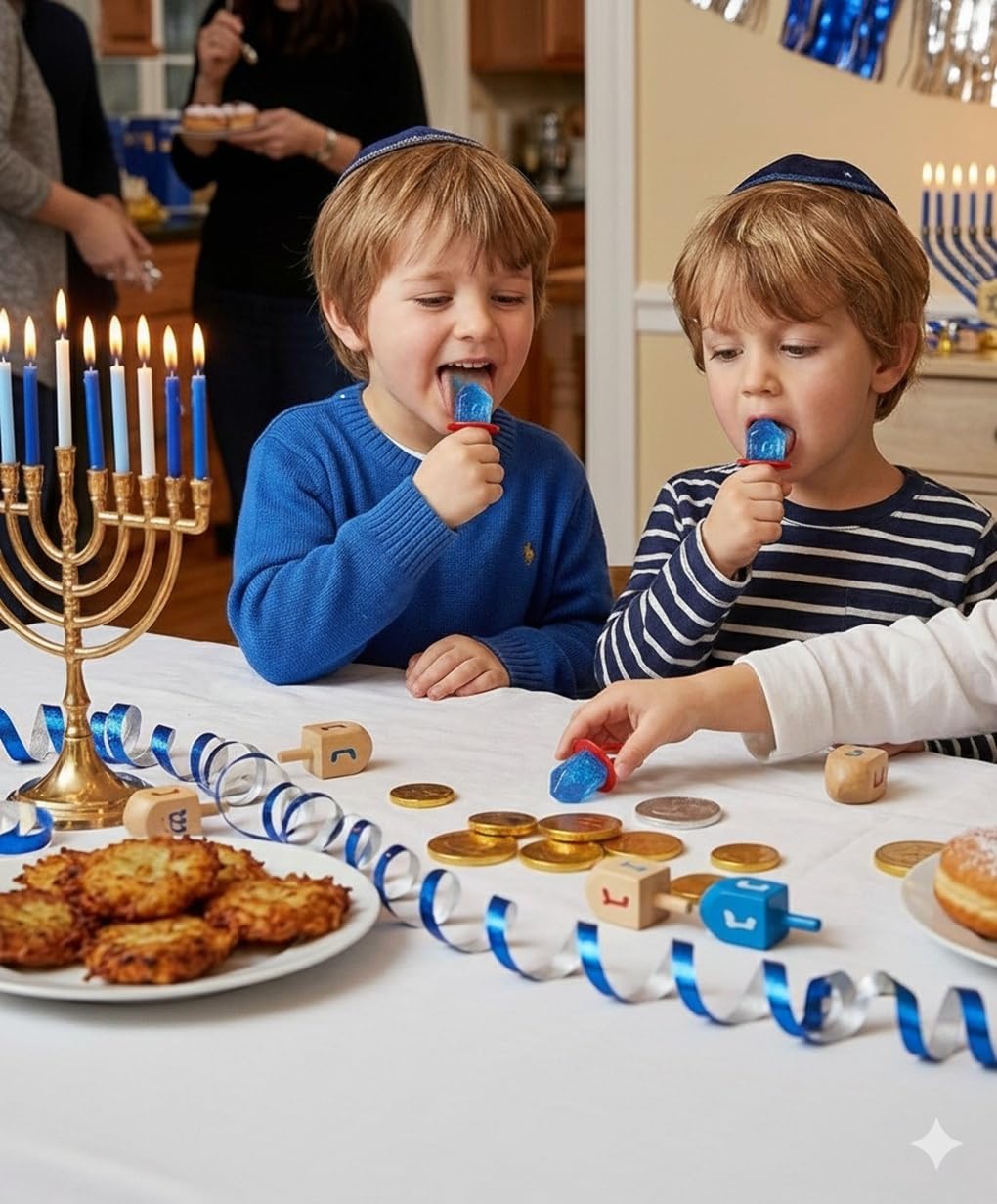 Hanukkah Dreidels Jewel Pop Ring Shape Candy - Blue Raspberry 36 Count Individually Wrapped Dreidel - Hanukah Decorations Kosher Candy Party Favor