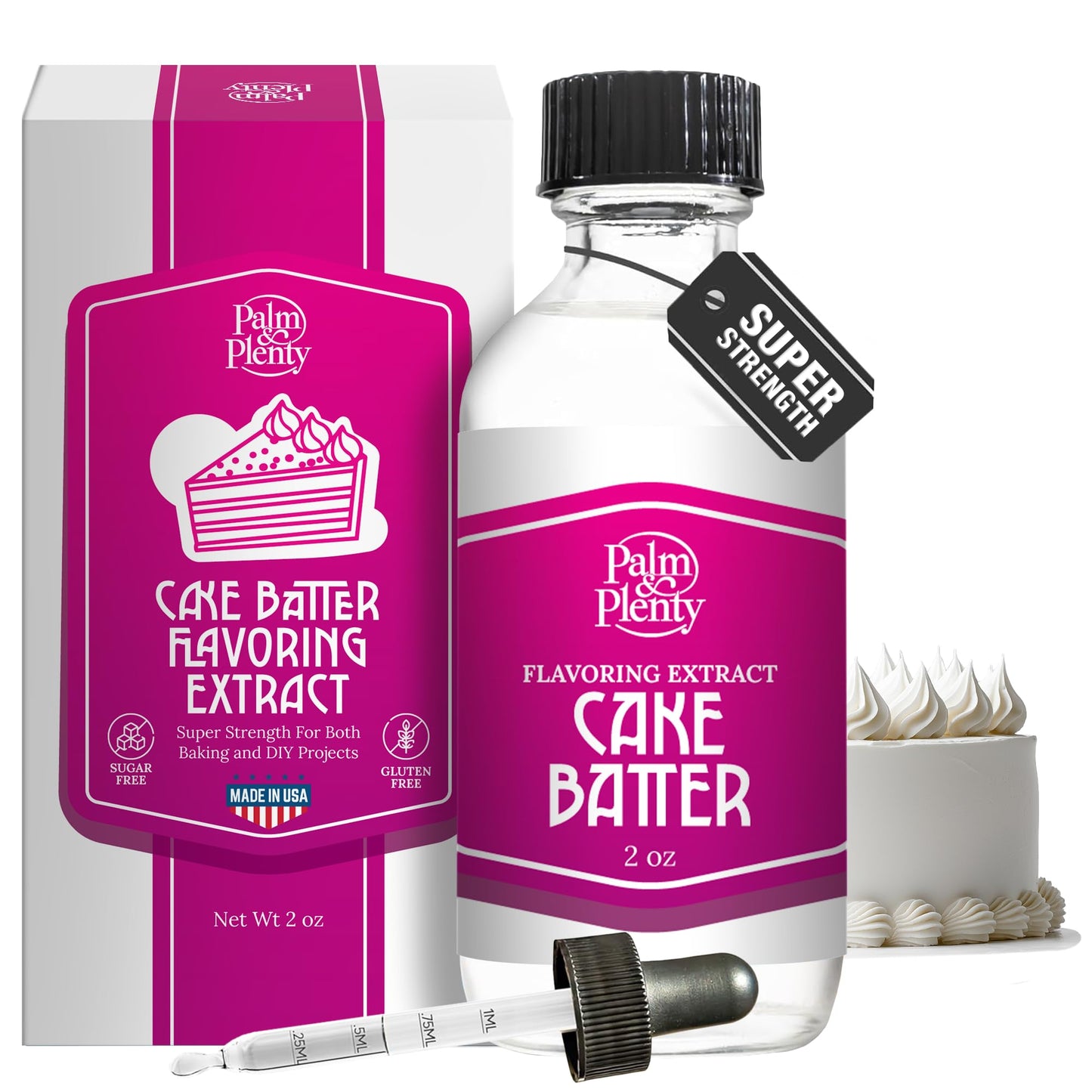 Palm and Plenty Cake Batter Extract - Flavoring for Candy, Baking, and Drinks - Food-Grade Oil for Baked Goods, Desserts, Frostings, and Fillings