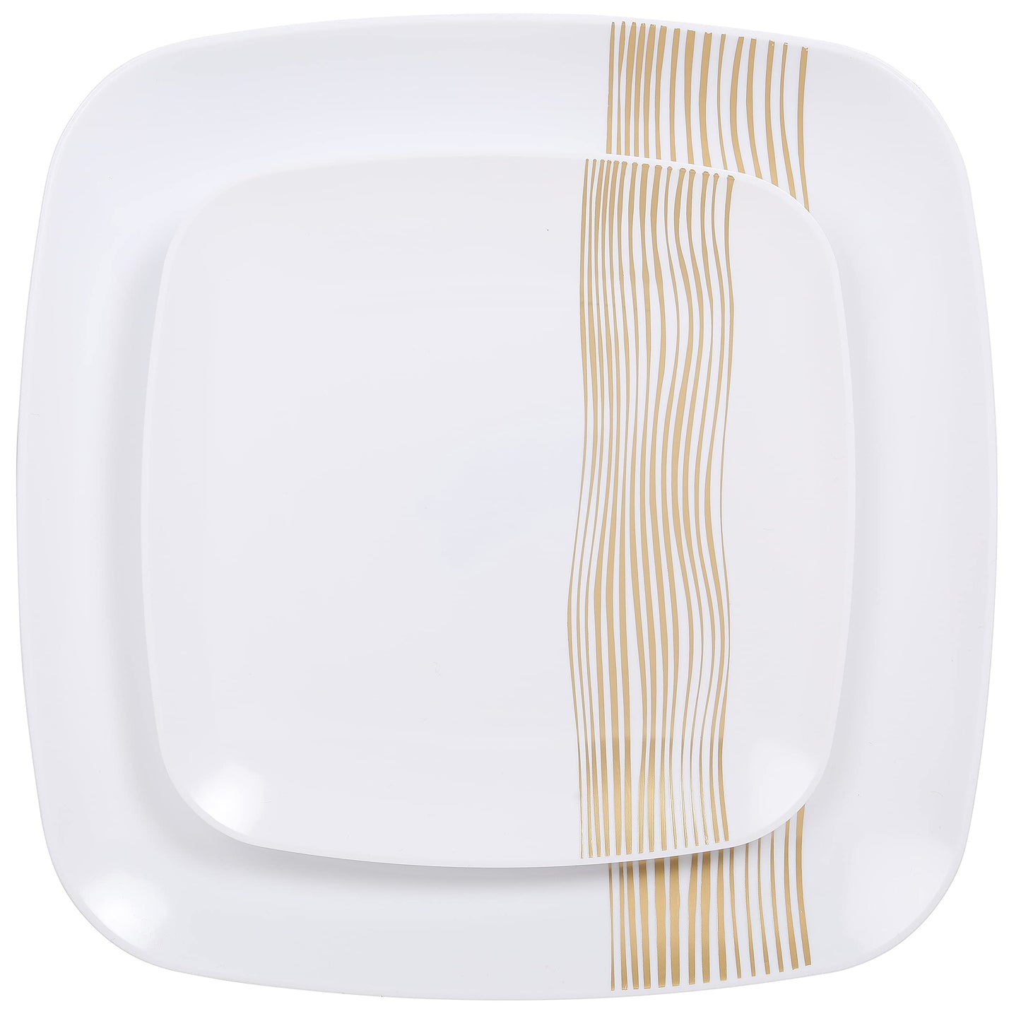 R-kay Gold Plastic Plates - 40 Pack - 20 Square 10.25'' & 20 Round 7.5'' Disposable Plates - Heavy Duty Plastic Plates for Party & Wedding