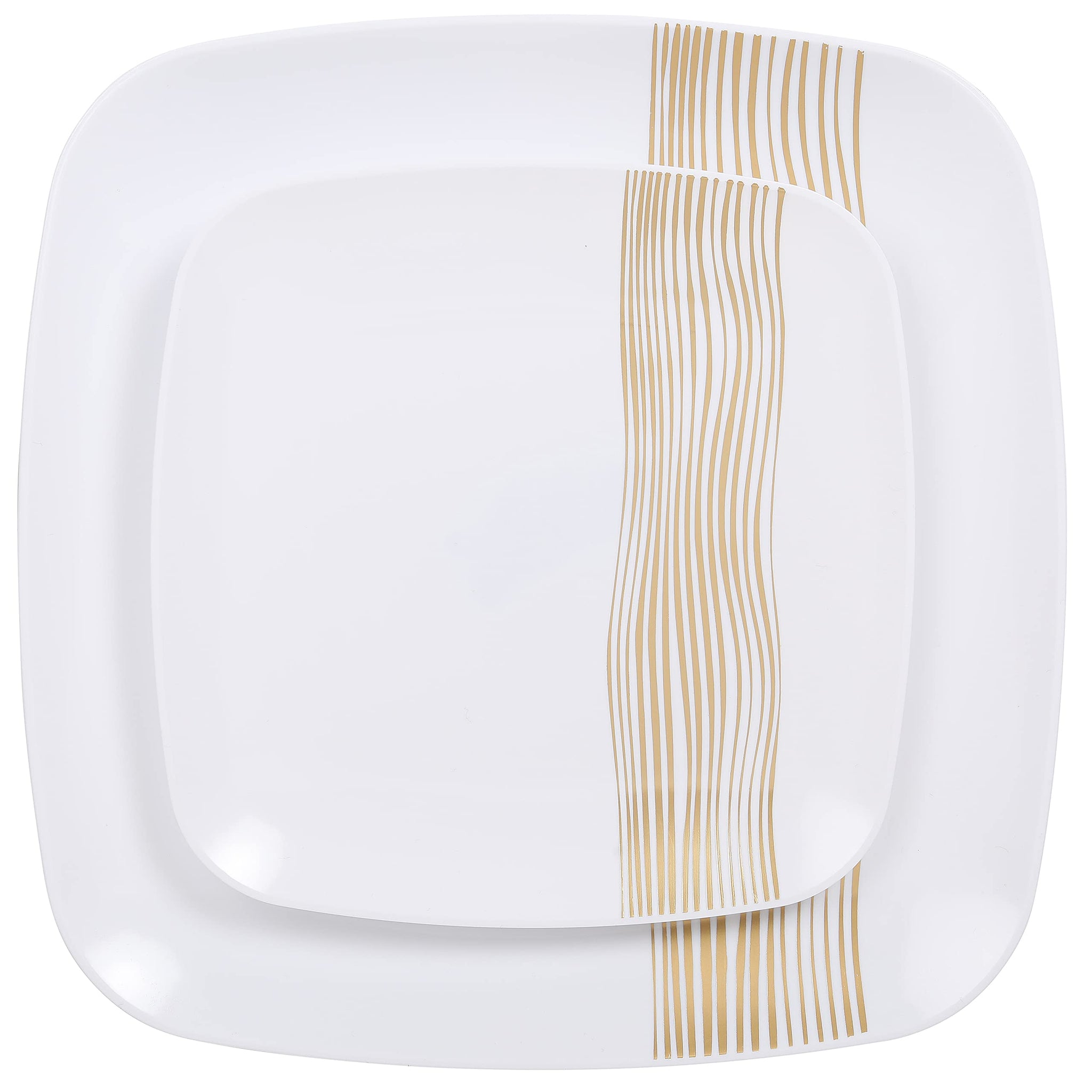R-kay Gold Plastic Plates - 40 Pack - 20 Square 10.25'' & 20 Round 7.5'' Disposable Plates - Heavy Duty Plastic Plates for Party & Wedding