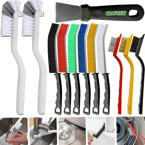 12Pcs Crevice Cleaning Brush Set, Multifunctional Hard Bristle Cleaning Product with Scraper, Designed specifically for Cleaning Narrow Spaces