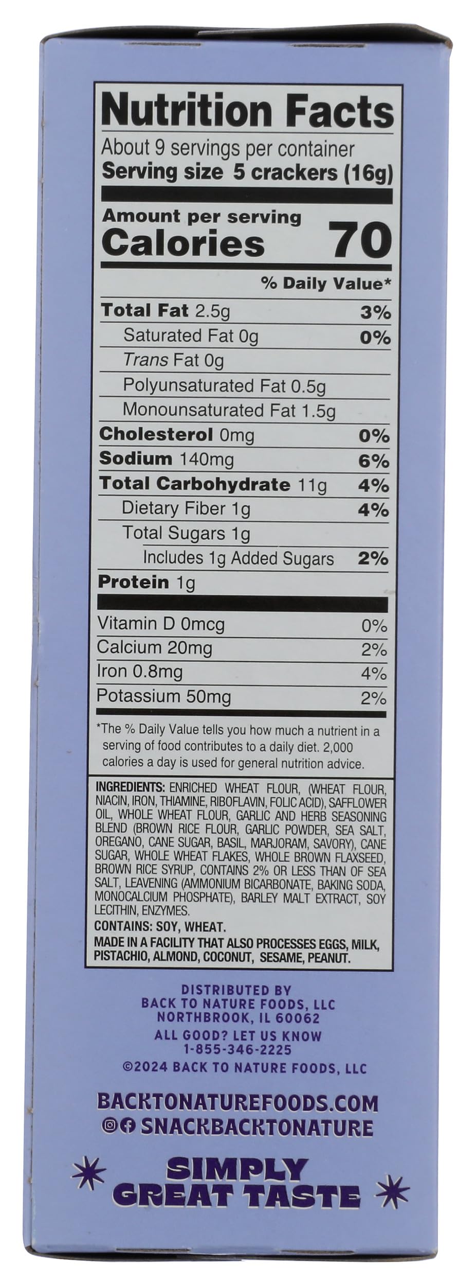 Back To Nature Roasted Garlic & Herb Stoneground Wheat Crackers, 5 Oz