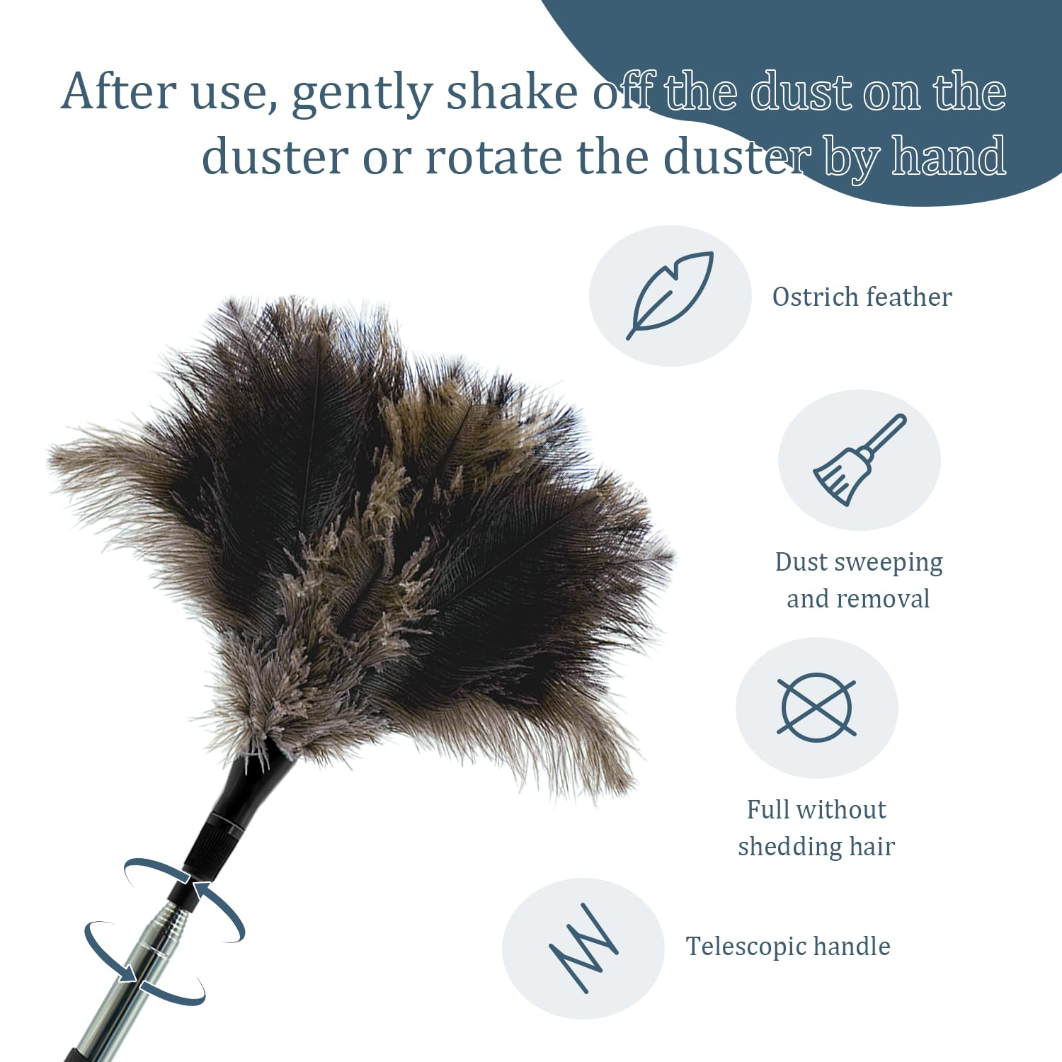 Extendable Feather Duster - 47 inches Soft Long Handle Reusable Feather Duster for Cleaning Ceiling Fan,Hanging lamp, High Ceiling, Blinds