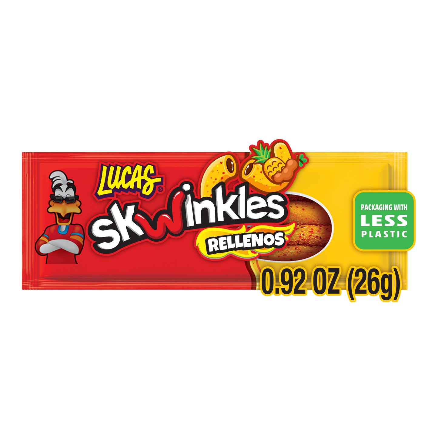 Lucas Skwinkles Pineapple - Tamarind Filled Flavored Sweet & Sour Candy Strips, 0.92oz - 12 Pieces for Treats, Fruit, Parties, Piñatas -Great