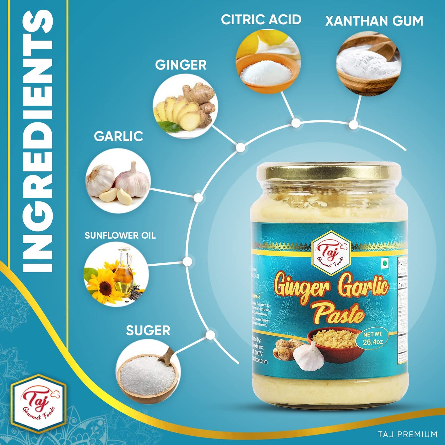 TAJ Ginger Garlic Paste 750g (1.65lbs) Cooking Paste | Gluten & Vegan Friendly