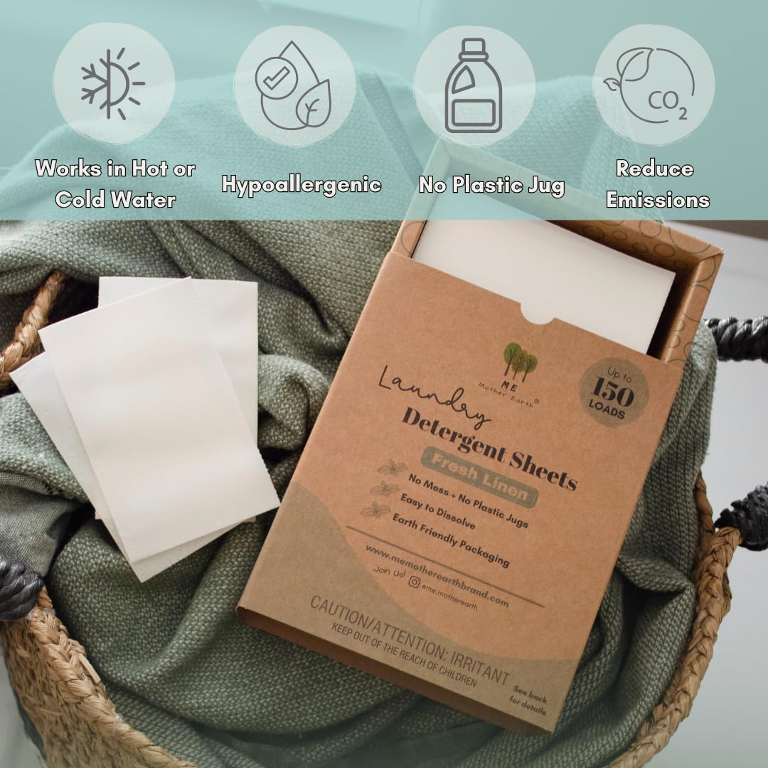 ME Mother Earth Laundry Detergent Sheets Essential for Travel, No Mess, Space Saving, Convenient, Concentrated, Liquidless, Hypoallergenic