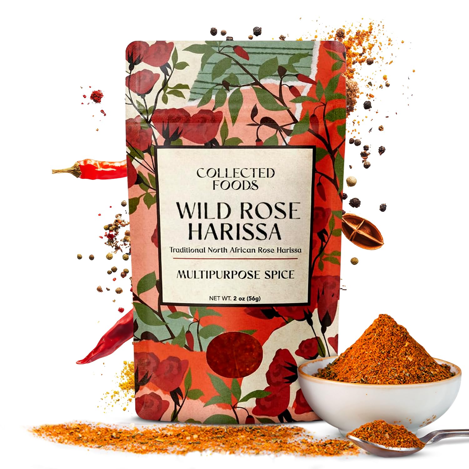 Premium Rose Harissa Spice Blend - Small-Batch Moroccan Seasoning with Chiles & Rose Petals - Perfect for Meats, Veggies, Stews & Marinades - Crafted