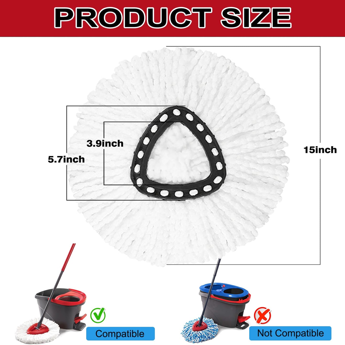 12 Pack Spin Mop Replacement Heads, 100% Microfiber Spin Mop Refill for Easy Wring Compatible with Triangle Spin Mop, 360 Degree Spinning Mop Replace