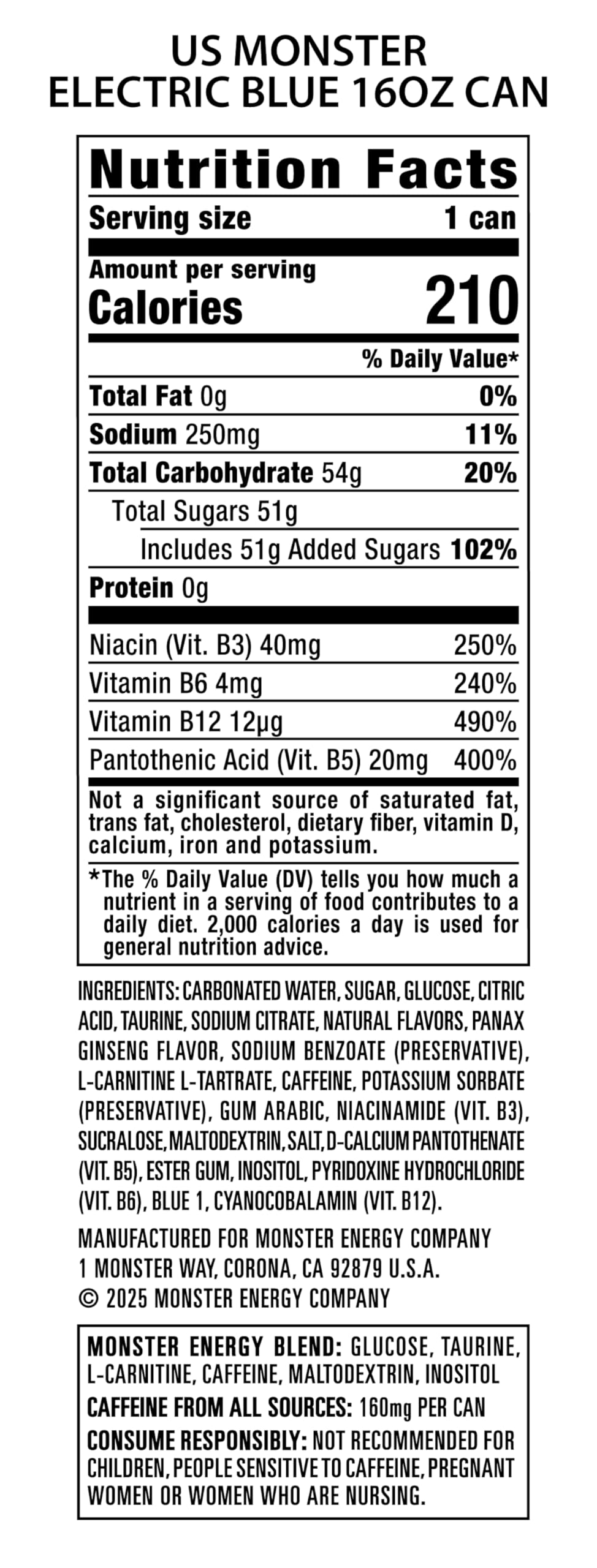 Monster Energy Electric Blue, Energy Drink, 16 Ounce (Pack of 15)