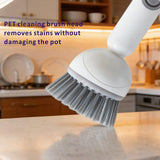 QMUNLLO 360° Rotating Dish Brush with Soap Dispenser, Non-Slip Long Handle Kitchen Scrubber Cleaning Set with Towel and Wall Hook, Ideal for Sink