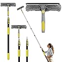 Window Squeegee with Extension Pole, 20FT Reach Squeegee for Window Cleaning, 2-in-1 Windows Washer, 180°Rotated Windows Cleaner Squeegees, Washable