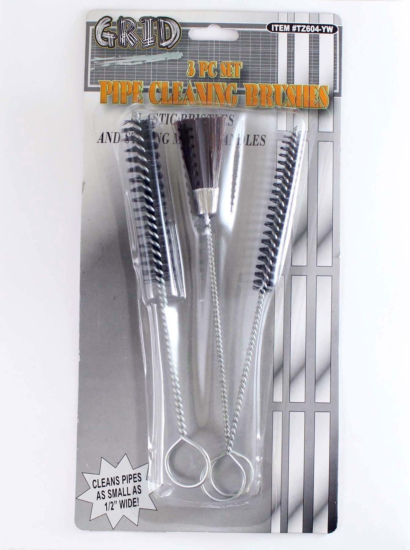 GRID 3 Piece Long Pipe Cleaning Brushes | 7½" (19 cm) Length | Wire-Wrapped & Broom Shaped | Designed for Spray Guns, Airbrushes & Electronics