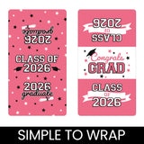 DISTINCTIVS Pink Class of 2026 Graduation Mini Candy Bar Wrappers, 42 Count