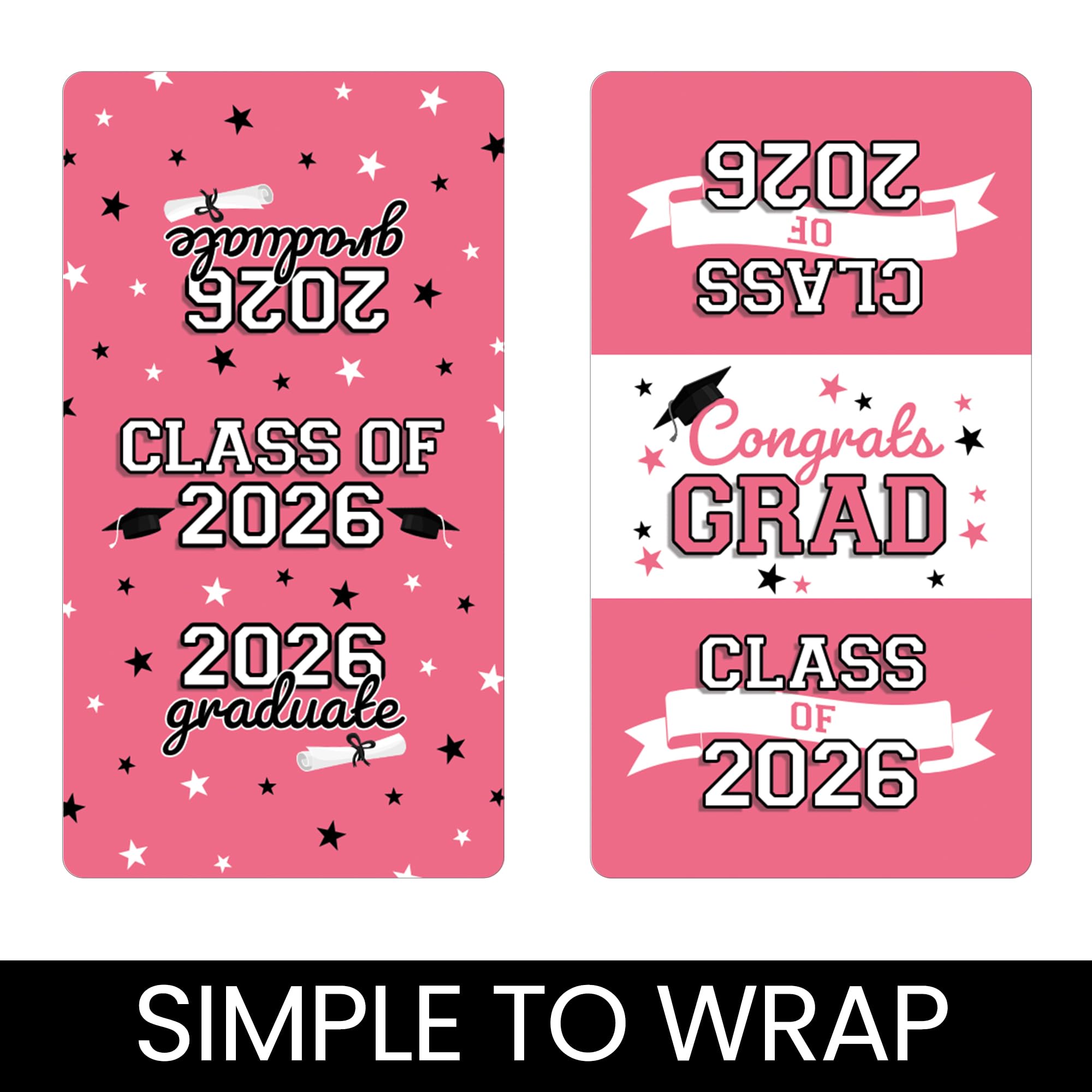 DISTINCTIVS Pink Class of 2026 Graduation Mini Candy Bar Wrappers, 42 Count