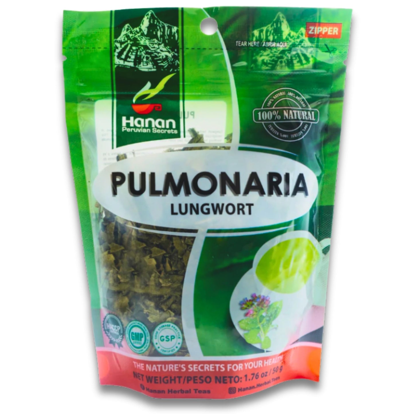 Hanan Te de Pulmonaria 50g - Lungwort Loose Leaf Tea, Natural Herbal Tea from Peru, Supports Respiratory Comfort and Well-Being (1.8oz)