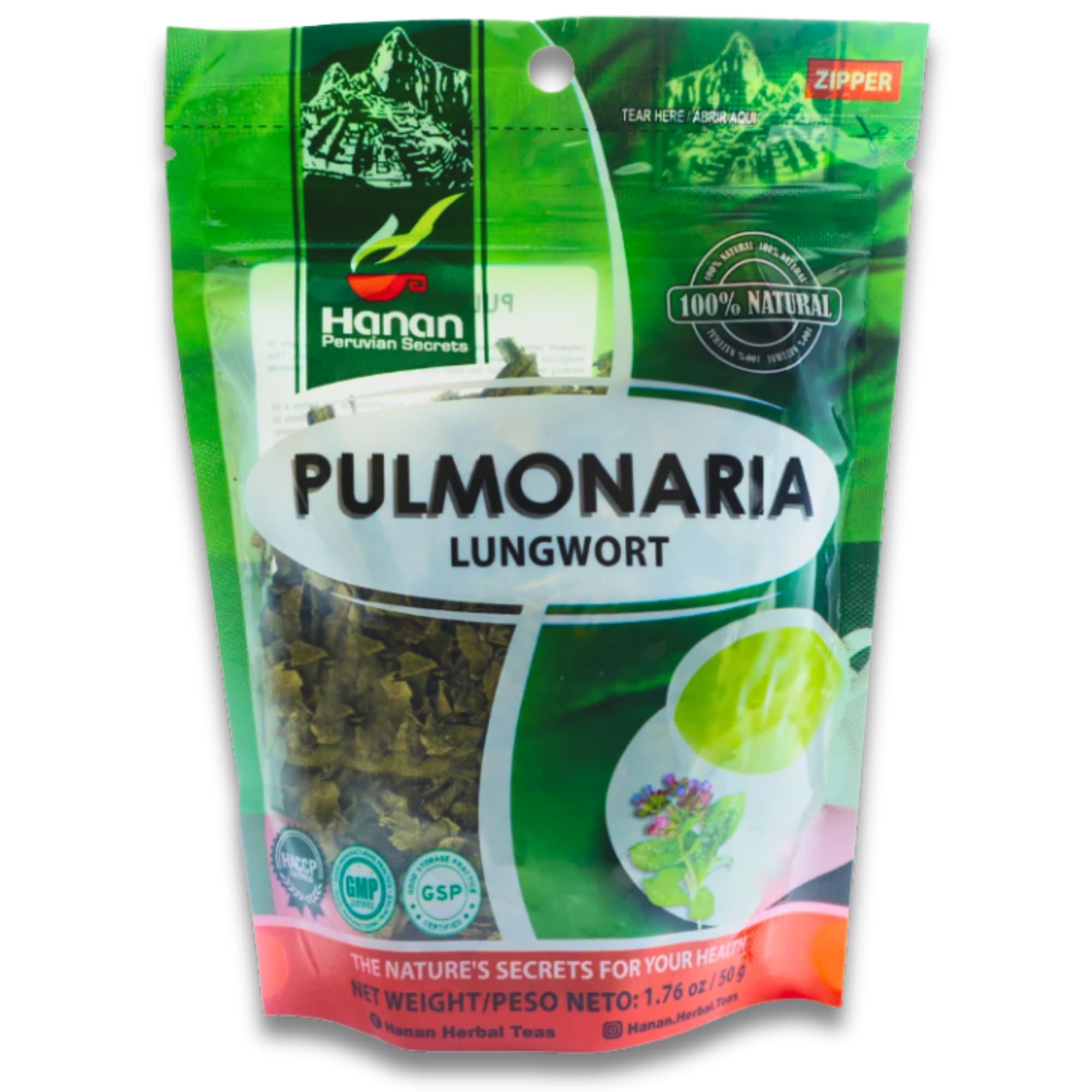 Hanan Te de Pulmonaria 50g - Lungwort Loose Leaf Tea, Natural Herbal Tea from Peru, Supports Respiratory Comfort and Well-Being (1.8oz)