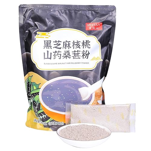 SODGHYTR-Black Sesame Walnut Yam Mulberry Paste-Chinese Cuisine, Breakfast Quick brewing (500 g) /17.64oz/containing 10 Small Bags/????