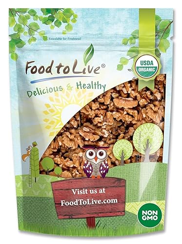 Food to Live Organic California Walnuts Halves & Pieces, 6 Ounces - Non-GMO, Raw, Unsalted, Shelled, Vegan, Kosher, Sirtfood, Bulk Snack. High in