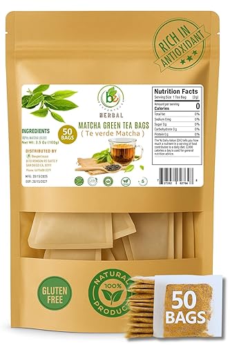 Green Matcha Tea - 50 Tea Bags (2 g Each) - Premium Japanese-Style Matcha for Hot & Iced Drinks - Antioxidant-Rich, Zero Calories - 100% Natural