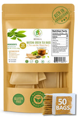 Green Matcha Tea - 50 Tea Bags (2 g Each) - Premium Japanese-Style Matcha for Hot & Iced Drinks - Antioxidant-Rich, Zero Calories - 100% Natural