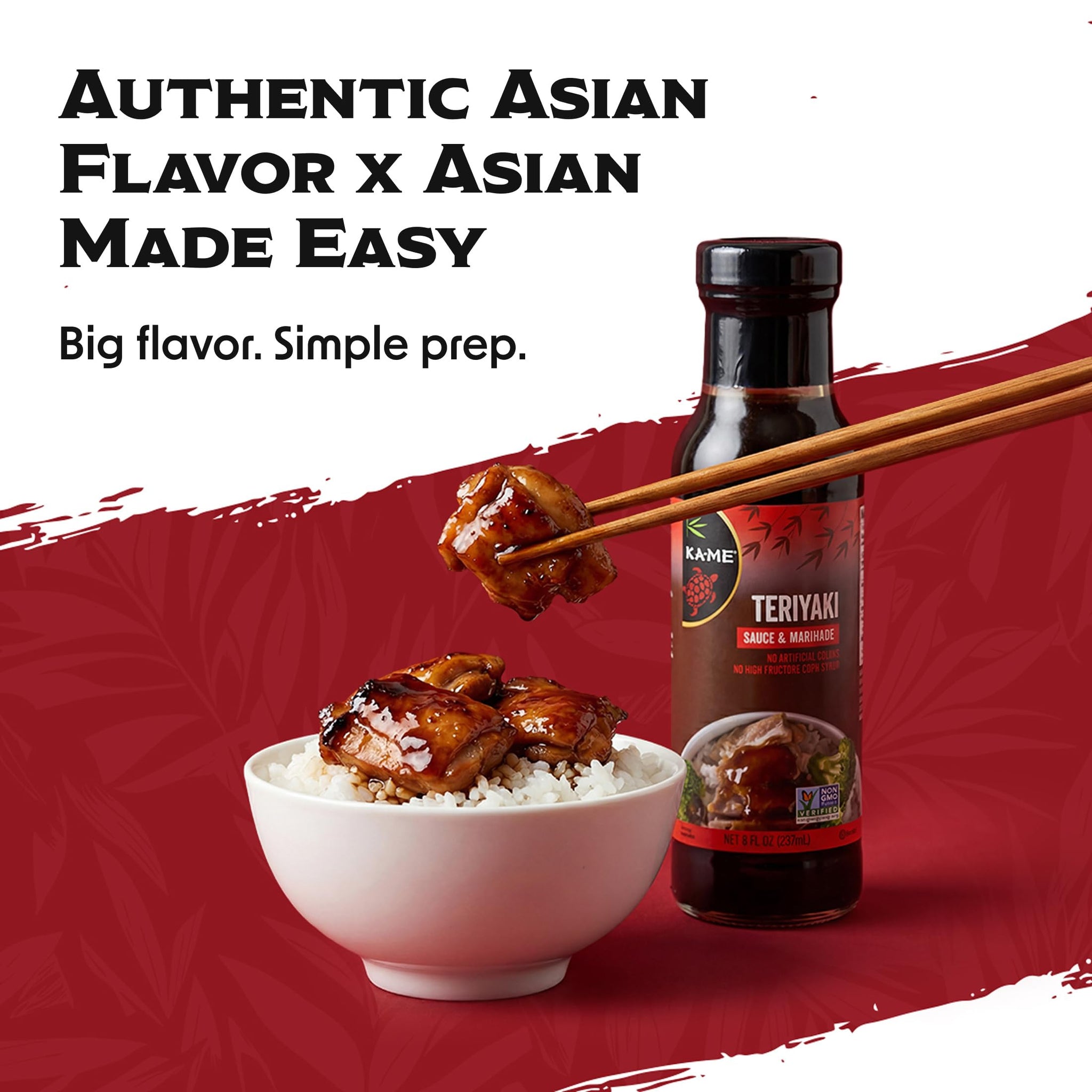 KA-ME Authentic Asian Teriyaki Sauce - Teriyaki Marinade & Grilling Sauce - Savory Sweet Soy Marinade - Authentic Asian Cuisine - Non-GMO & Kosher - 8