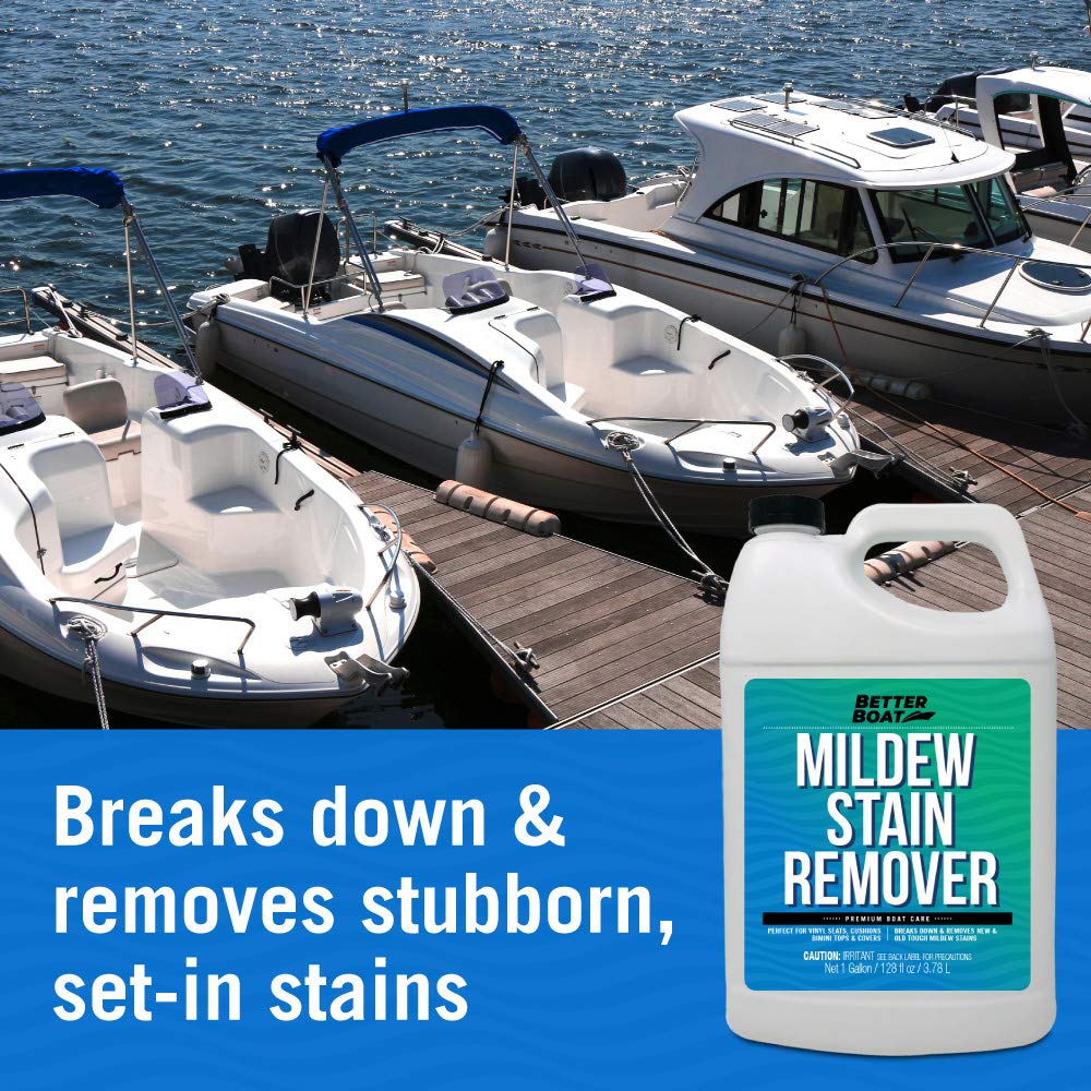 Better Boat Mold and Mildew Stain Remover 1 Gallon for Fabric Vinyl Tile Grout, Removes Mold Stains on Boat Seats Bathroom Shower Patio Furniture