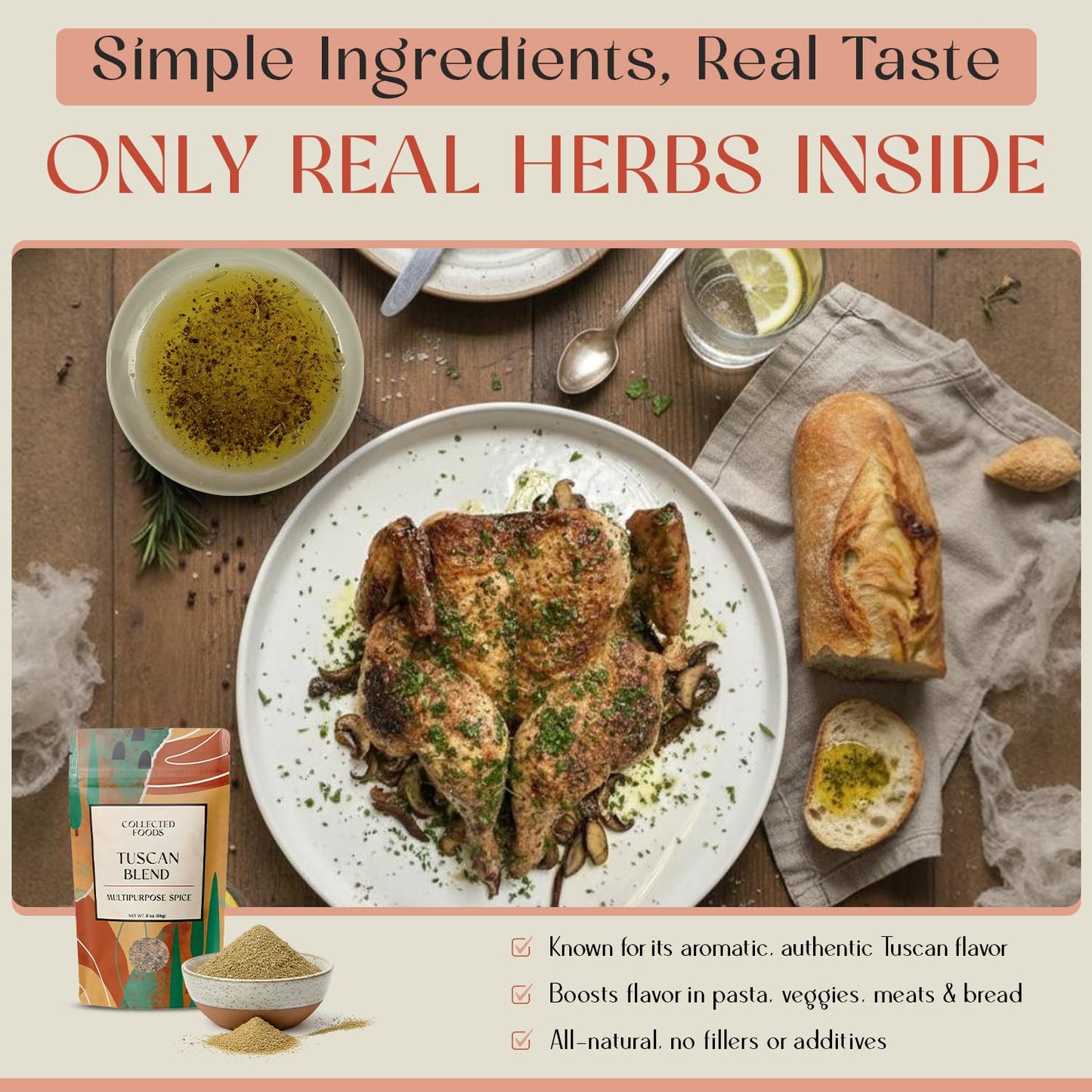 Collected Foods Italian Tuscan Seasoning | All-Natural Spice Blend | Small Batch Mix for Grilling, Pasta, Vegetables, Dressings & Olive Oil Dipping |