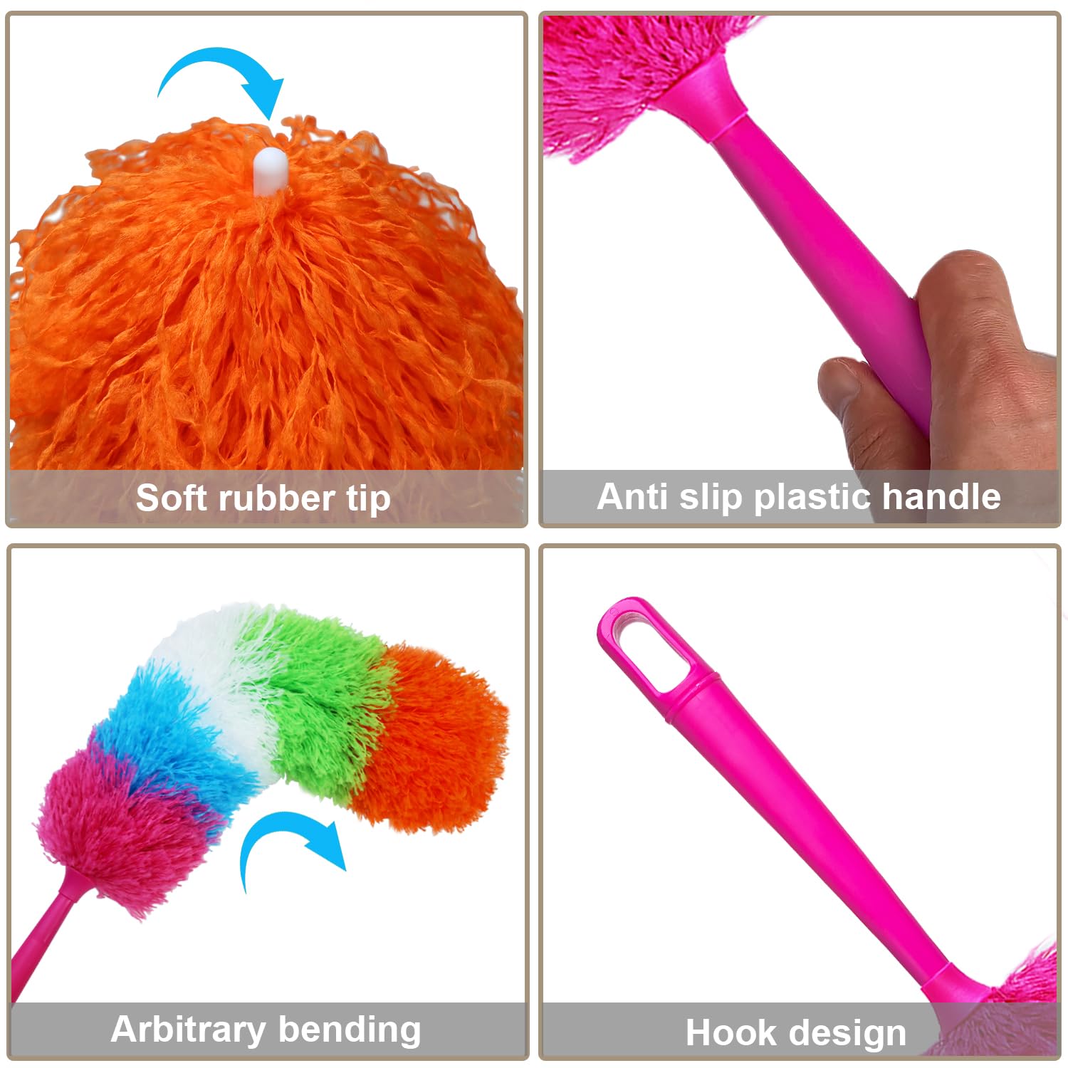 HTOOLPRO 20-Inch Microfiber Hand Duster, Car Interior Detailing Duster, Rainbow Feather Duster for Car, Home, Office Cleaning