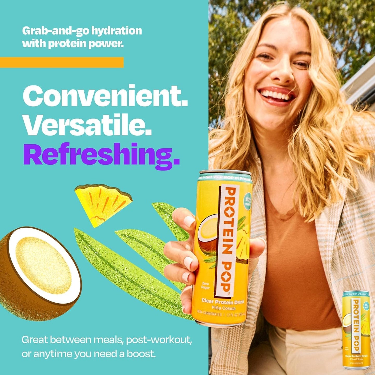 Protein Pop - Ready to Drink Clear Protein Shakes | 22g of Protein - Whey Protein Isolate Non-Carbonated - Zero Sugar (Piña Colada - 12 fl oz, 12