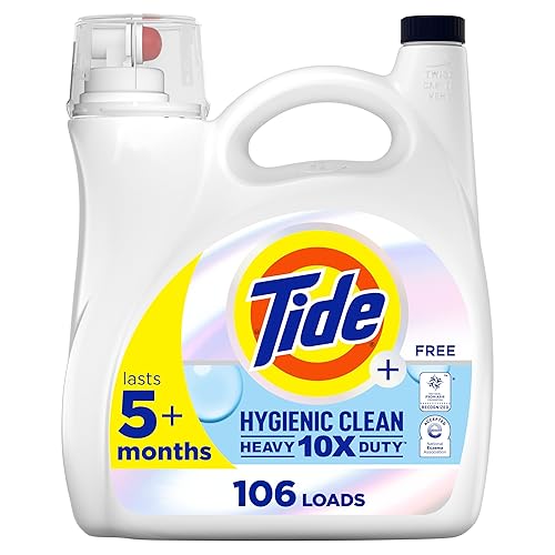Tide Hygienic Clean Heavy Duty 10x Free Liquid Laundry Detergent, Unscented Scent, 149 fl oz, 106 Loads, HE Compatible