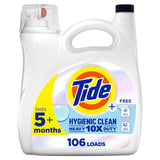 Tide Hygienic Clean Heavy Duty 10x Free Liquid Laundry Detergent, Unscented Scent, 149 fl oz, 106 Loads, HE Compatible