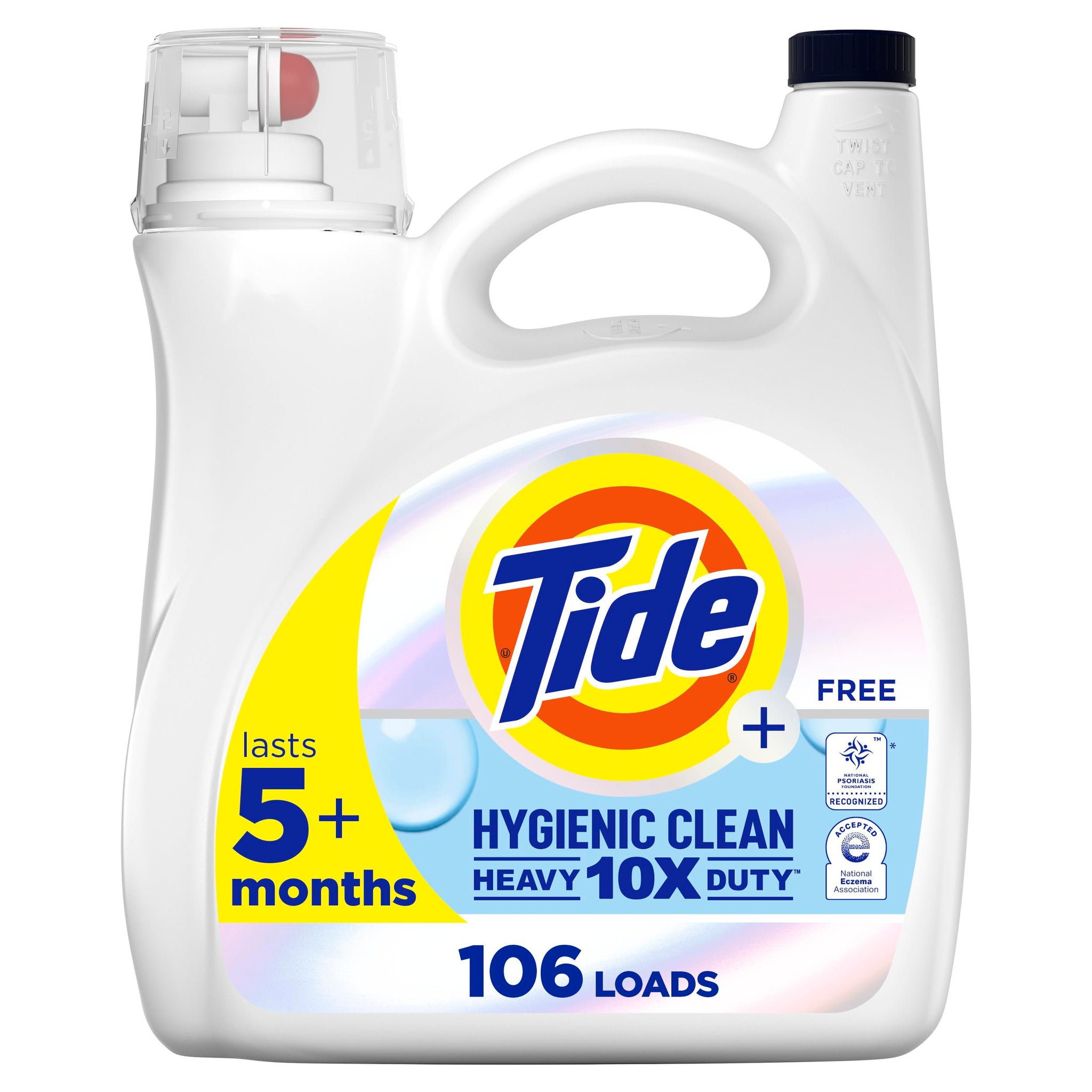 Tide Hygienic Clean Heavy Duty 10x Free Liquid Laundry Detergent, Unscented Scent, 149 fl oz, 106 Loads, HE Compatible