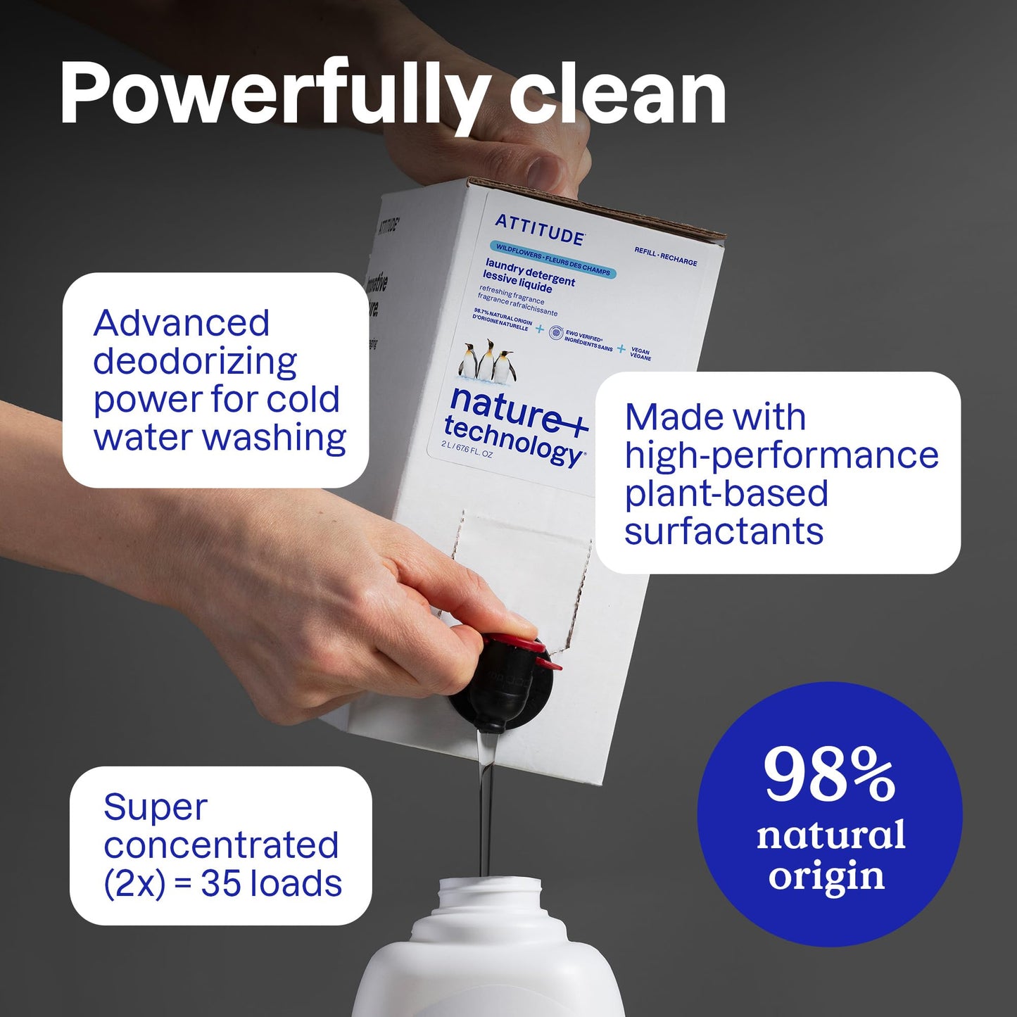 ATTITUDE Liquid Laundry Detergent, EWG Verified, HE Compatible, Plant-Based & Vegan, Natural Laundry Soap, Pink Grapefruit Scent, 35 Loads, 35.5 Fl Oz