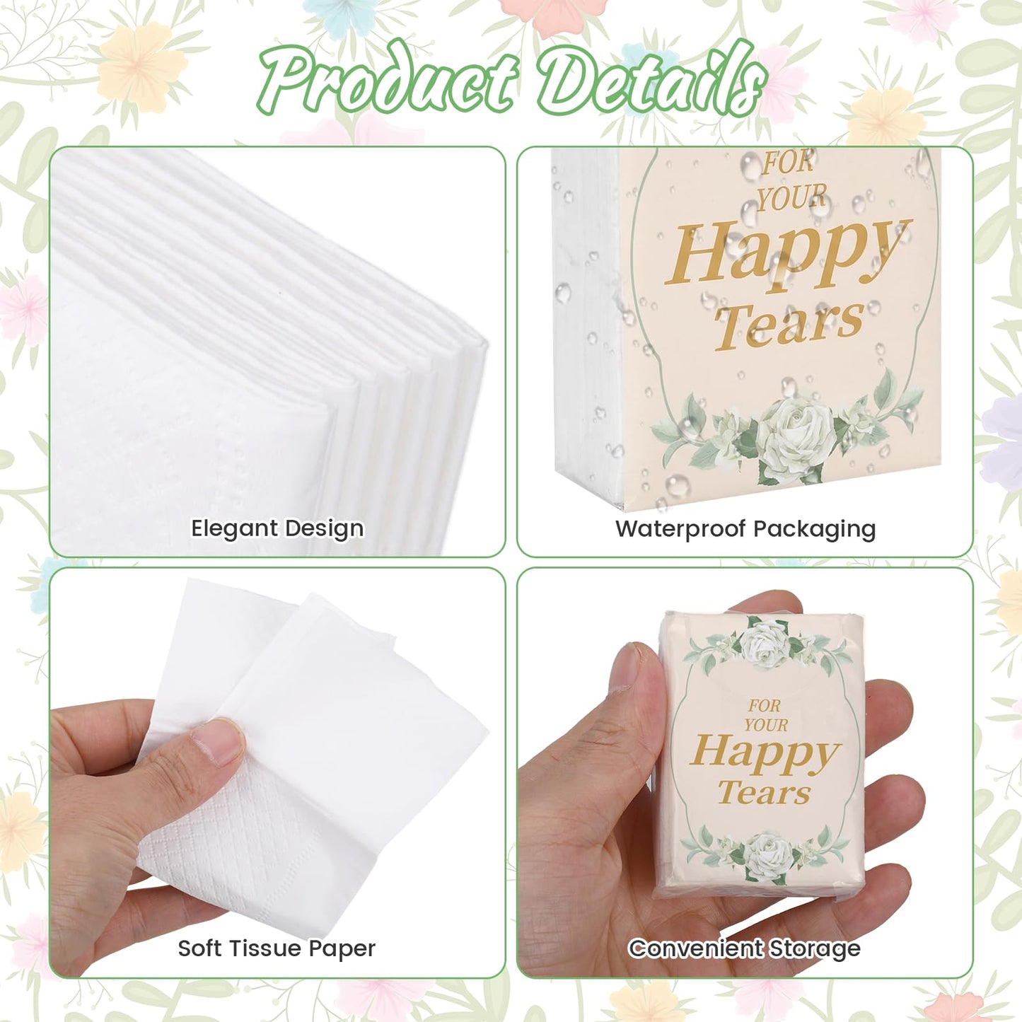 100 Packs Happy Tears Tissues for Wedding,3 Ply Wedding Tissues for Wedding Favors,Bulk Individual Tissues Packs for Wedding Welcome Bag