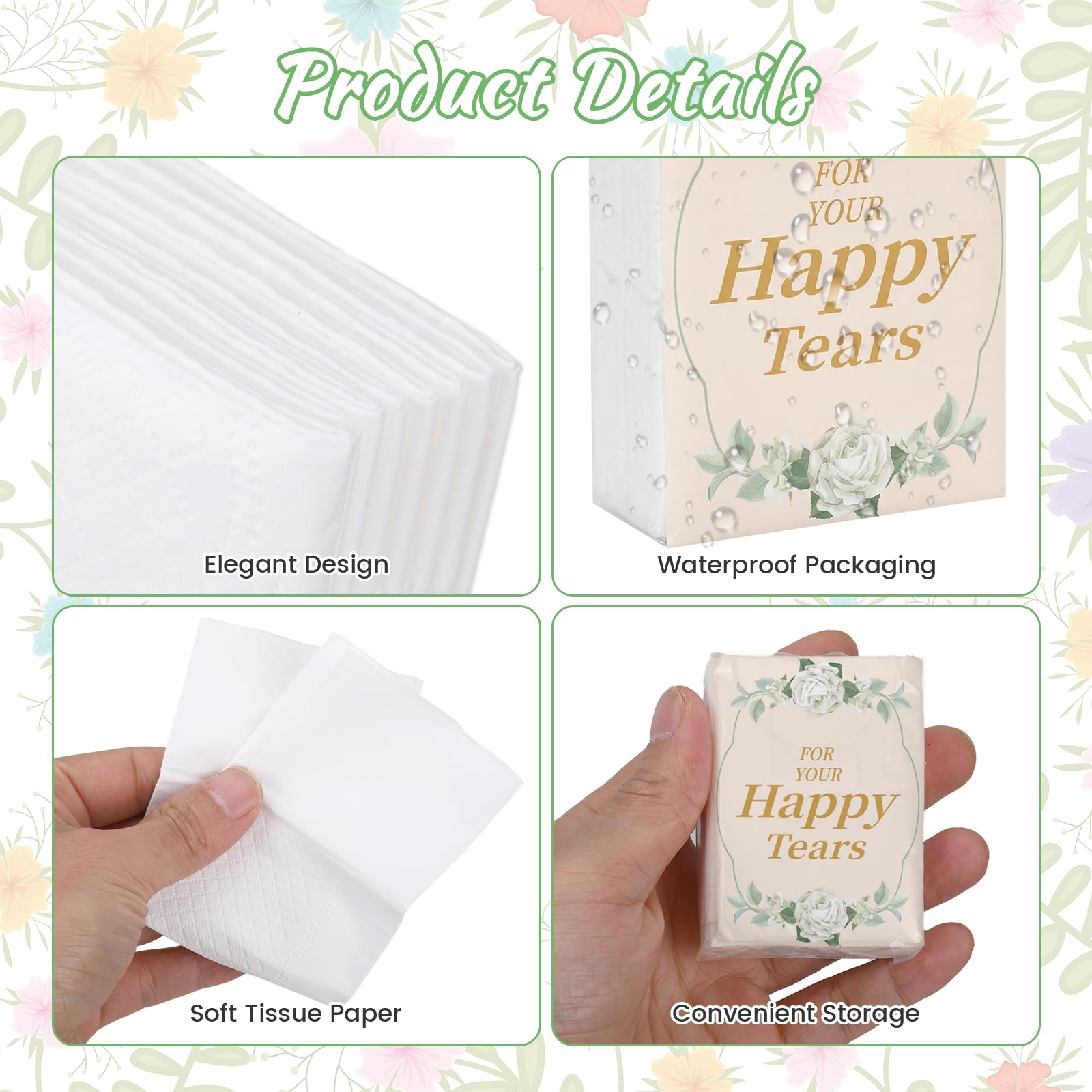 100 Packs Happy Tears Tissues for Wedding,3 Ply Wedding Tissues for Wedding Favors,Bulk Individual Tissues Packs for Wedding Welcome Bag