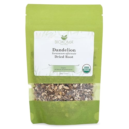 Biokoma Organic Dandelion Root Dried Herb 100g (3.55oz) USDA Organic Taraxacum Cut & Sifted Herbal Tea Kidney Liver Detox Digestion Support