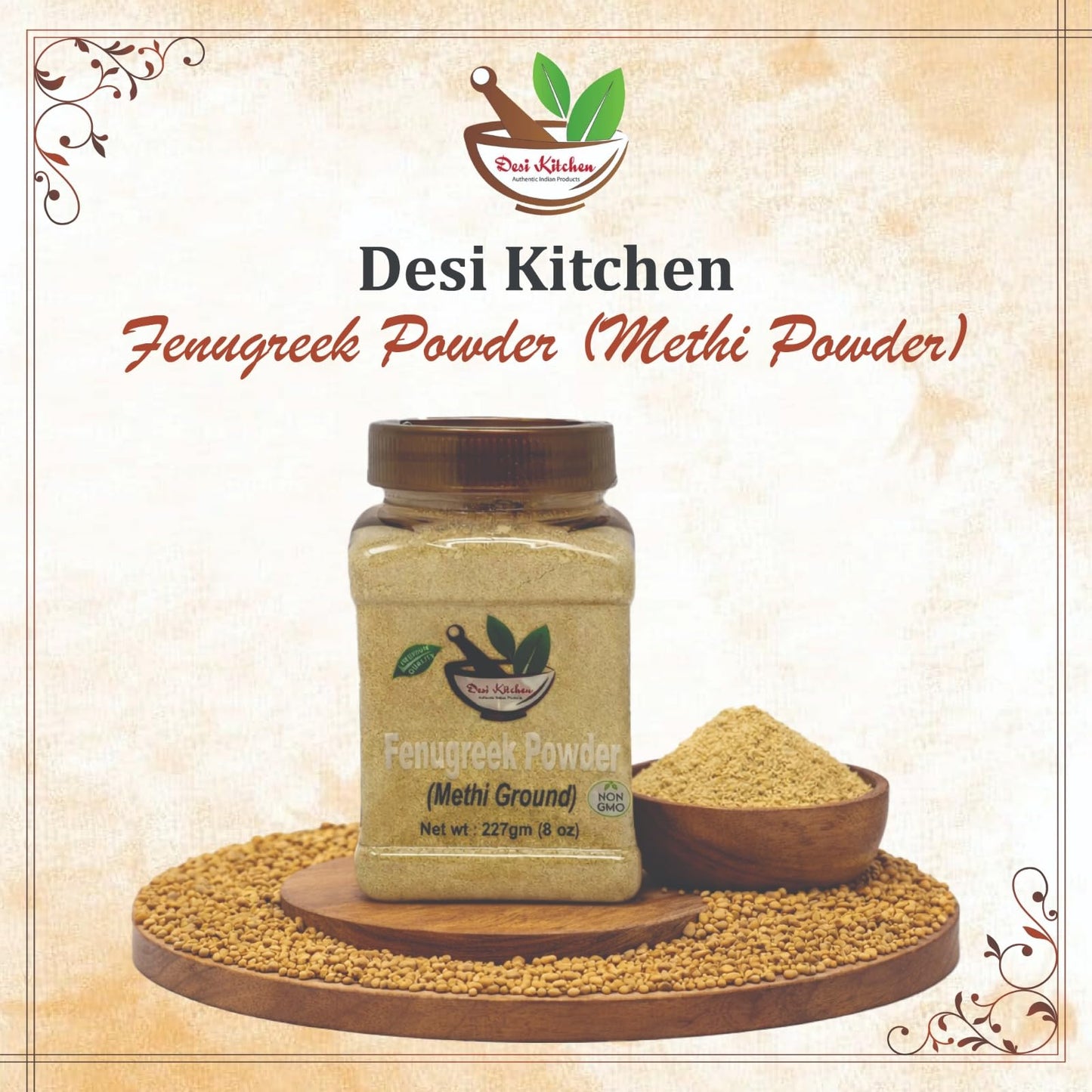 Desi Kitchen Fenugreek Powder (Methi Powder) 8oz (227g) | All Natural | Salt Free | Vegan | NON GMO | By Rani Foods
