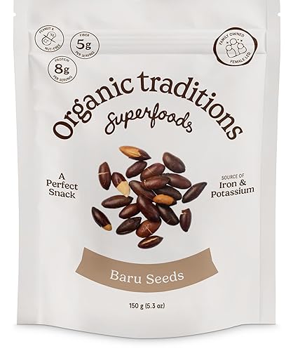 Organic Traditions Roasted Baru Seeds, Nut Free Plant Based Snack, Wildcrafted Baru Nuts With Crunchy Texture And Nutty Flavor, High Fiber Source