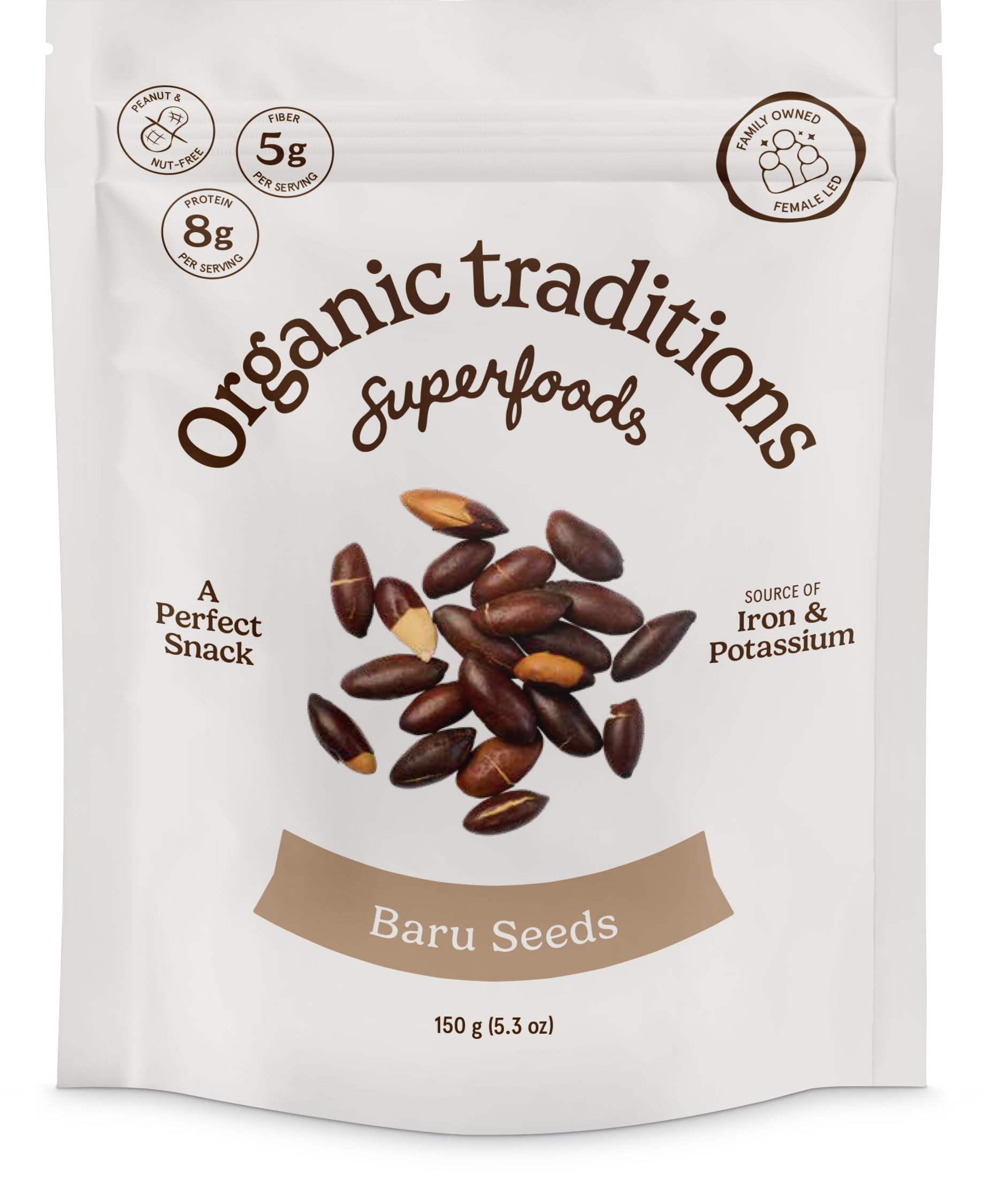 Organic Traditions Roasted Baru Seeds, Nut Free Plant Based Snack, Wildcrafted Baru Nuts With Crunchy Texture And Nutty Flavor, High Fiber Source