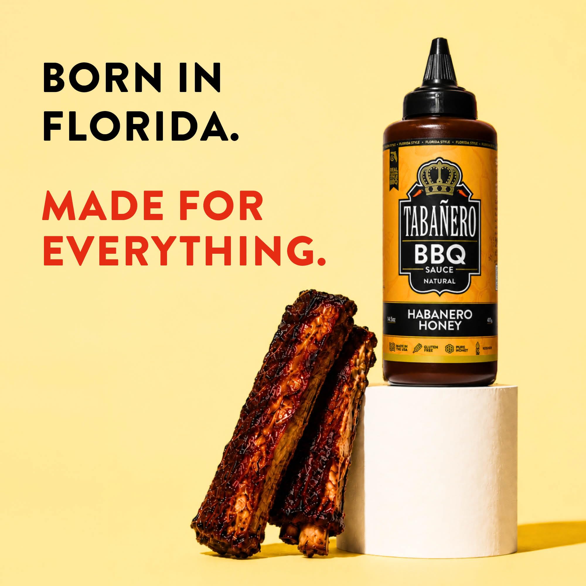 Tabañero Habanero Honey BBQ Sauce, Ribs and Glazing, Kosher, Bottle, 14.5oz