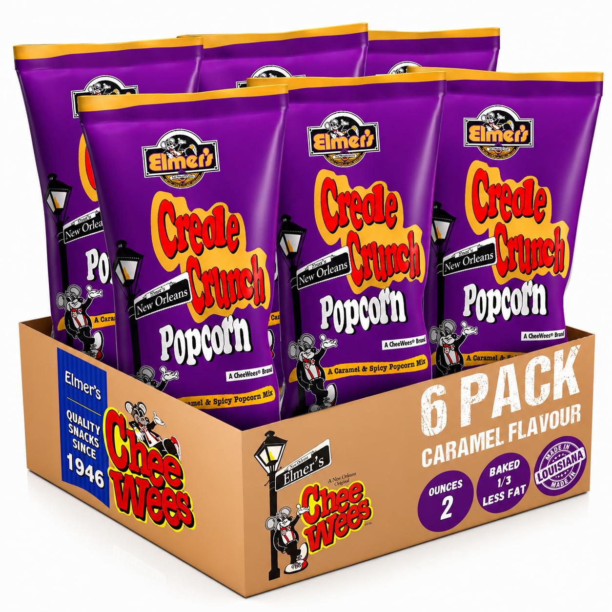 Elmer's New Orleans Creole Crunch Popcorn Mix, Authentic NOLA Caramel & Spicy Flavor, Irresistible Crunchy Snack Delight (6)
