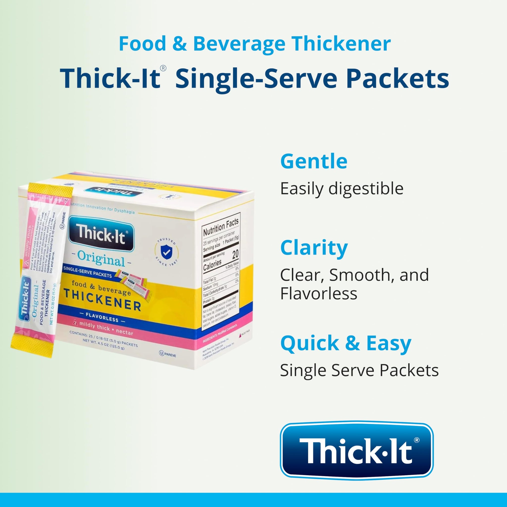 Thick-It Original Food & Beverage Mildy Thick Single-Serve Packets for Dysphagia (IDDSI), Nectar Consistency, Digestible Swallowing Aid, Easy-to-Mix